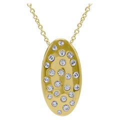 TJD 0.33 Carat Round Diamond 14 Karat Yellow Gold Oval Shaped Fashion Pendant