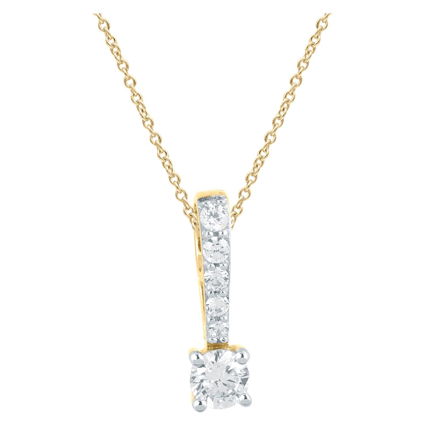 TJD 0.33 Carat Round Diamond 14 Karat Yellow Gold Solitaire Pendant with Diamond For Sale