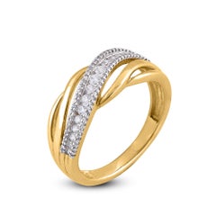 TJD 0.33 Carat Round Diamond 14 Karat Yellow Gold Wavy Shaped Wedding Band Ring