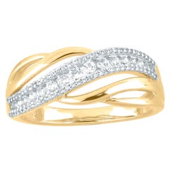 TJD 0.33 Carat Round Diamond 14 Karat Yellow Gold Wavy Shaped Wedding Band Ring