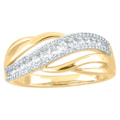 TJD 0.33 Carat Round Diamond 14 Karat Yellow Gold Wavy Shaped Wedding Band Ring