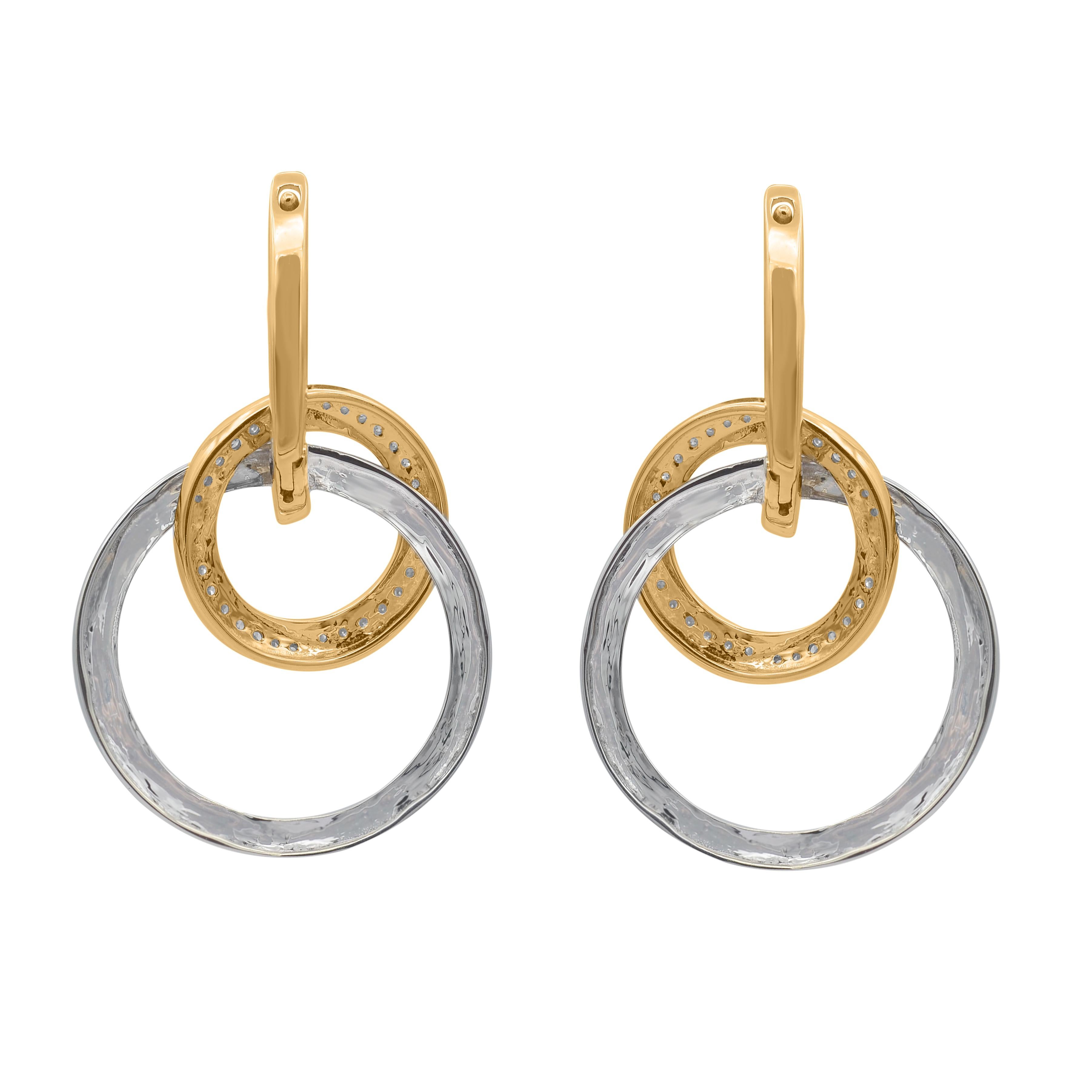 Round Cut TJD 0.33 Carat Round Diamond 14K Two-toned Gold Door Knocker Huggie Earrings For Sale