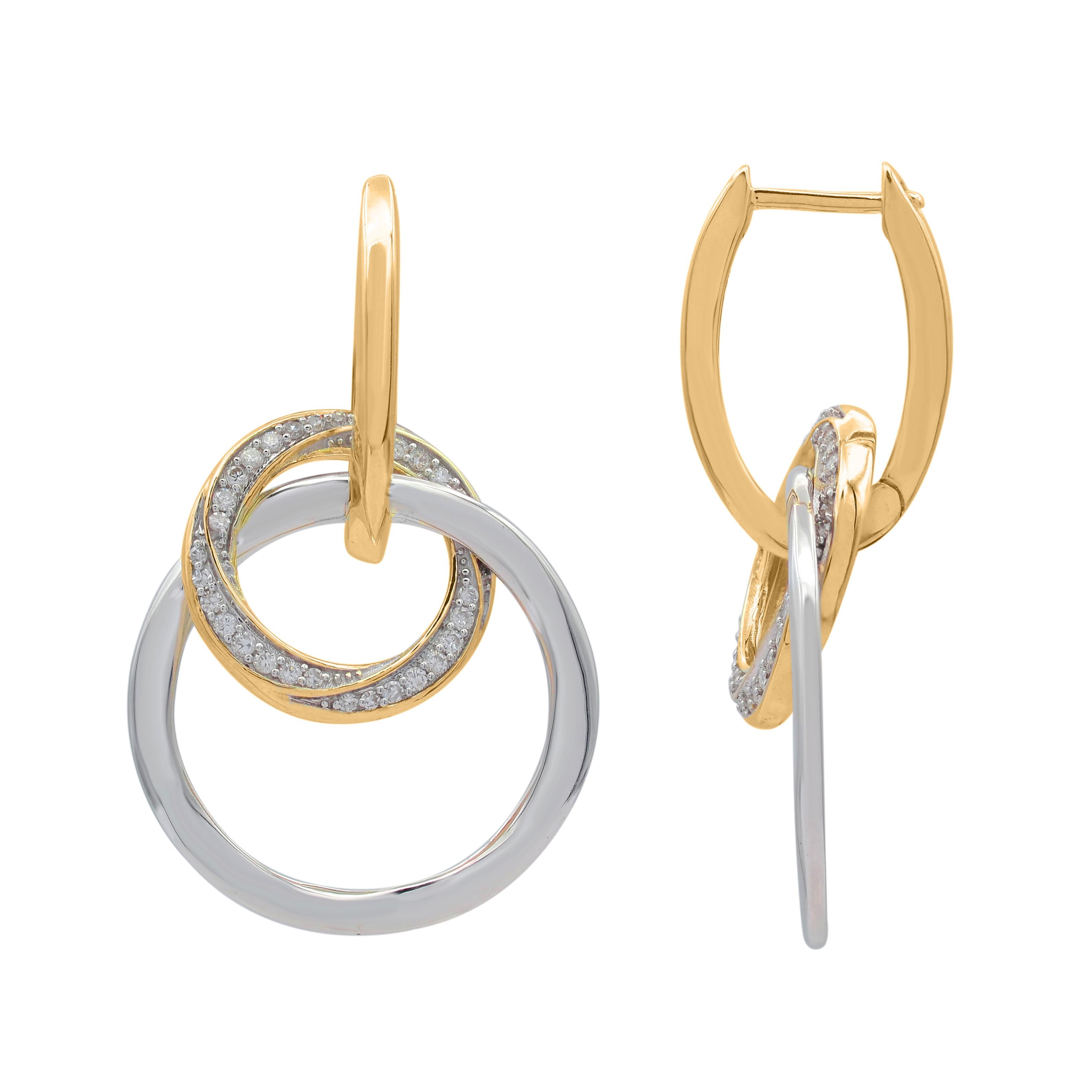 TJD 0.33 Carat Round Diamond 14K Two-toned Gold Door Knocker Huggie Earrings