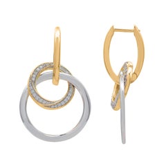 TJD 0.33 Carat Round Diamond 14K Two-toned Gold Door Knocker Huggie Earrings