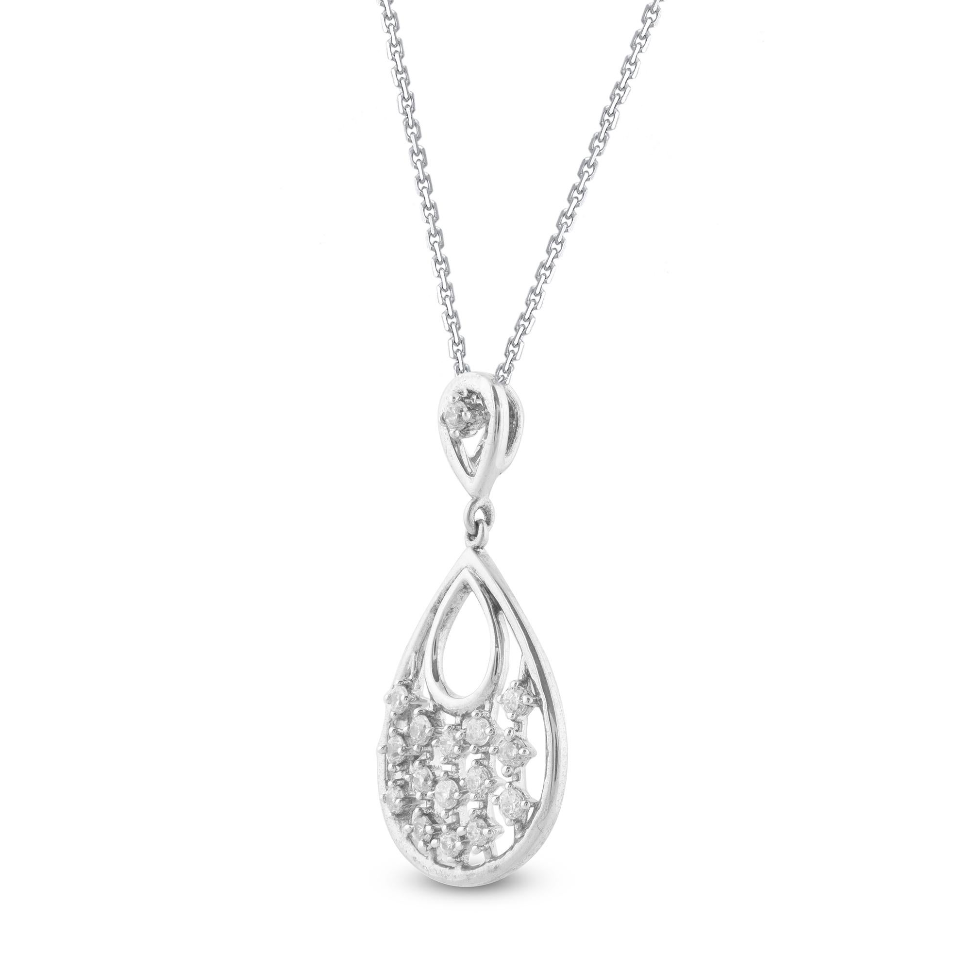 Art Déco TJD 0,33 carati di diamante rotondo in oro bianco 14 carati, ciondolo a goccia a forma di pera di design in vendita