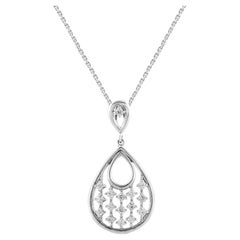 TJD 0.33 Carat Round Diamond 14K White Gold Designer Pear Shaped Drop Pendant