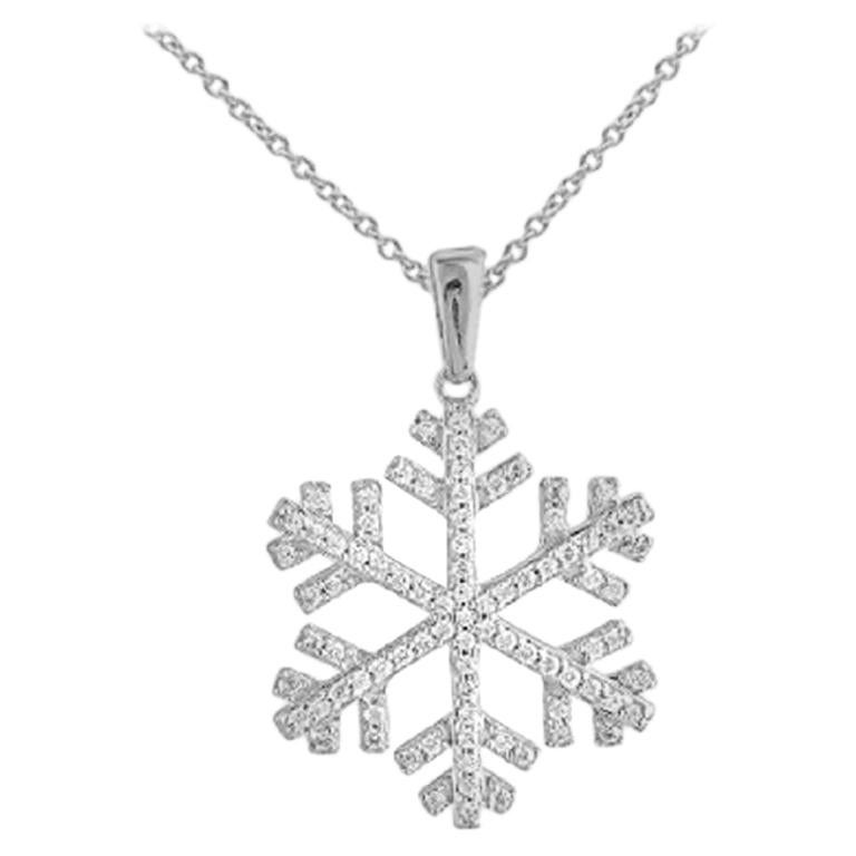 TJD 0.33 Carat Round Diamond 14K White Gold Designer Snowflake Fashion Pendant