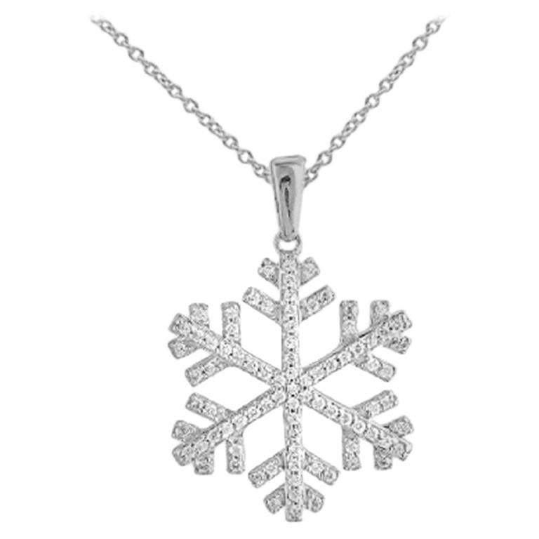 TJD 0.33 Carat Round Diamond 14K White Gold Designer Snowflake Fashion Pendant