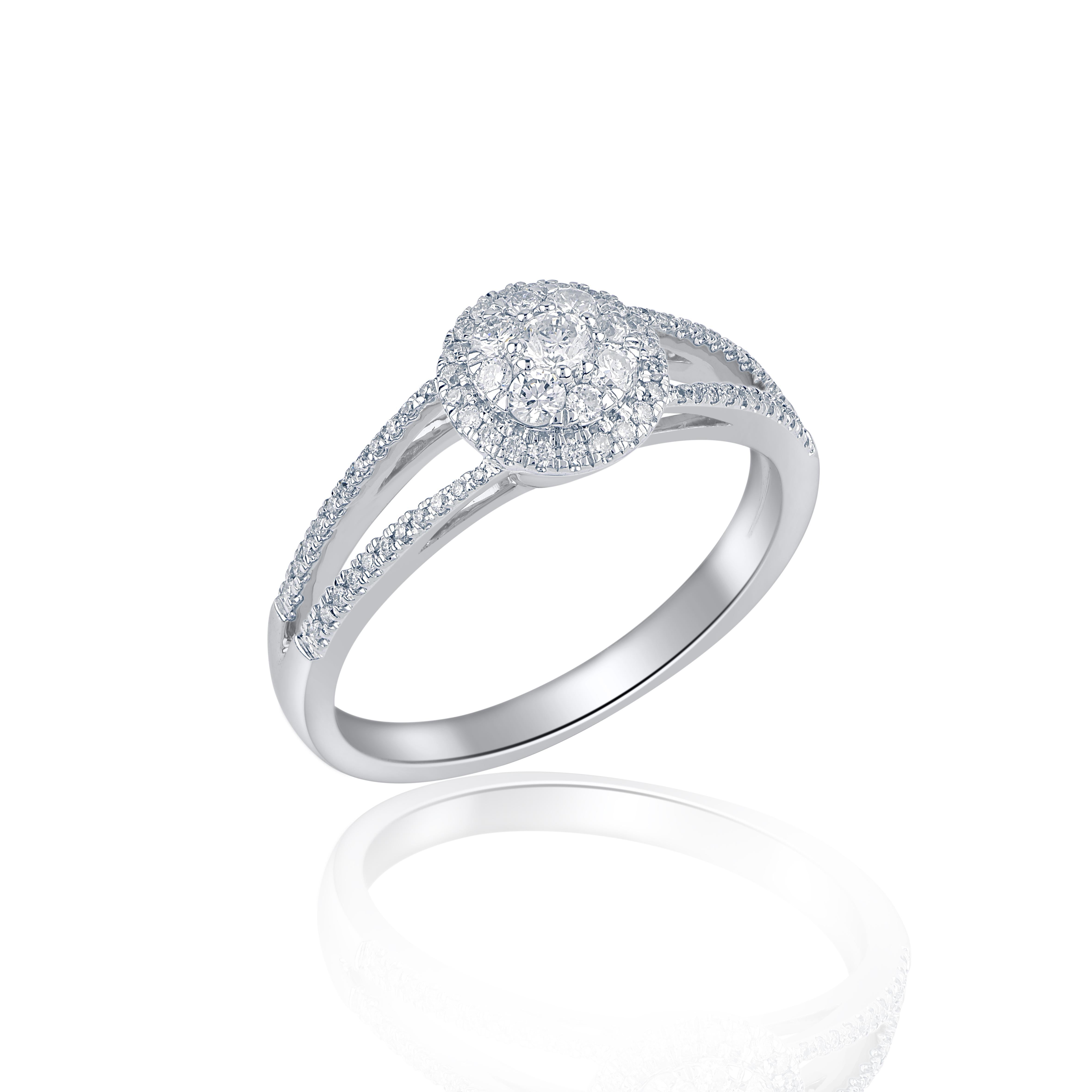 TJD 0,33 Karat runder Diamant 14KT Weißgold Verlobungsring mit geteiltem Schaft Classic (Zeitgenössisch) im Angebot