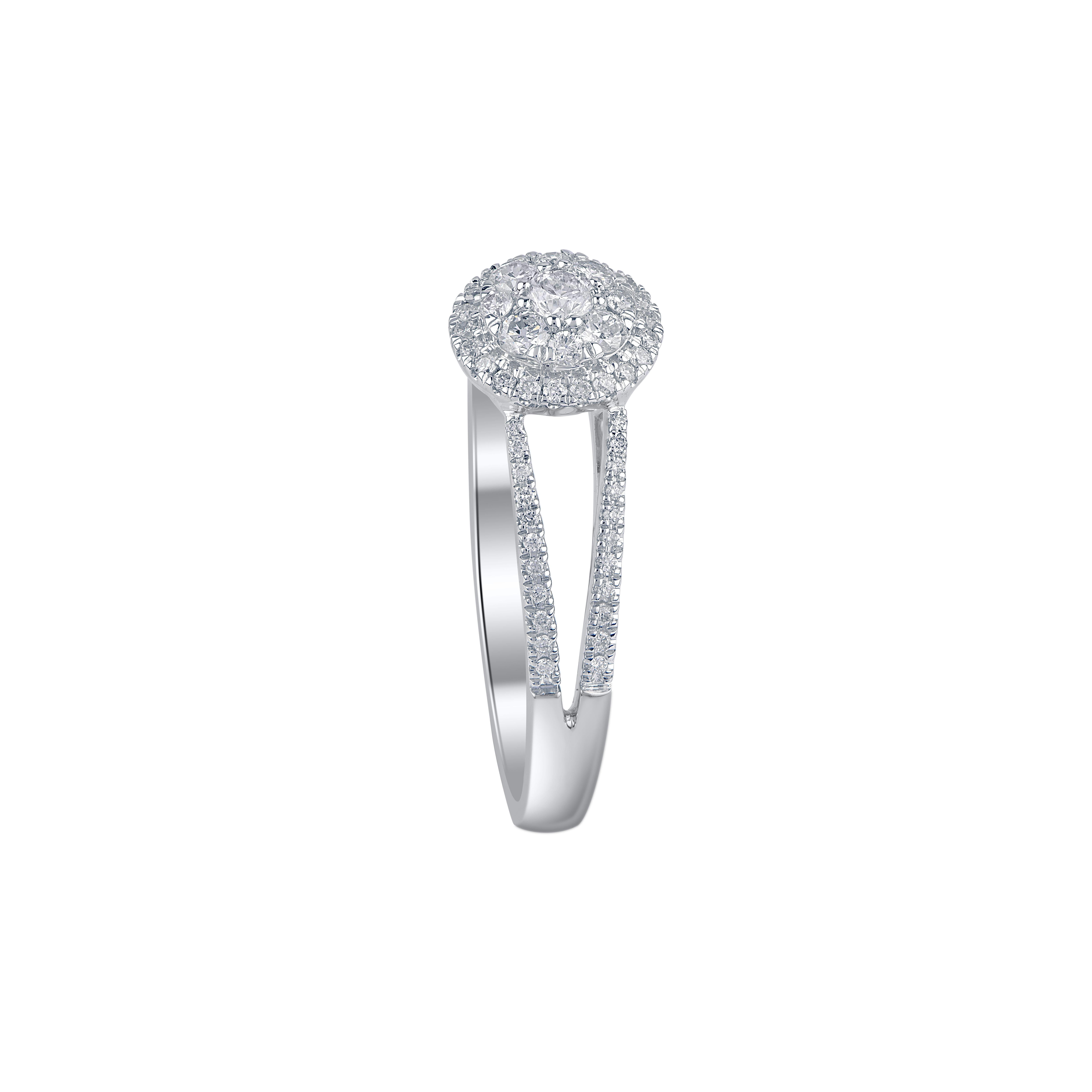 Taille ronde TJD 0.33 Carat Round Diamond 14KT White Gold Split Shank Classic Engagement Ring en vente