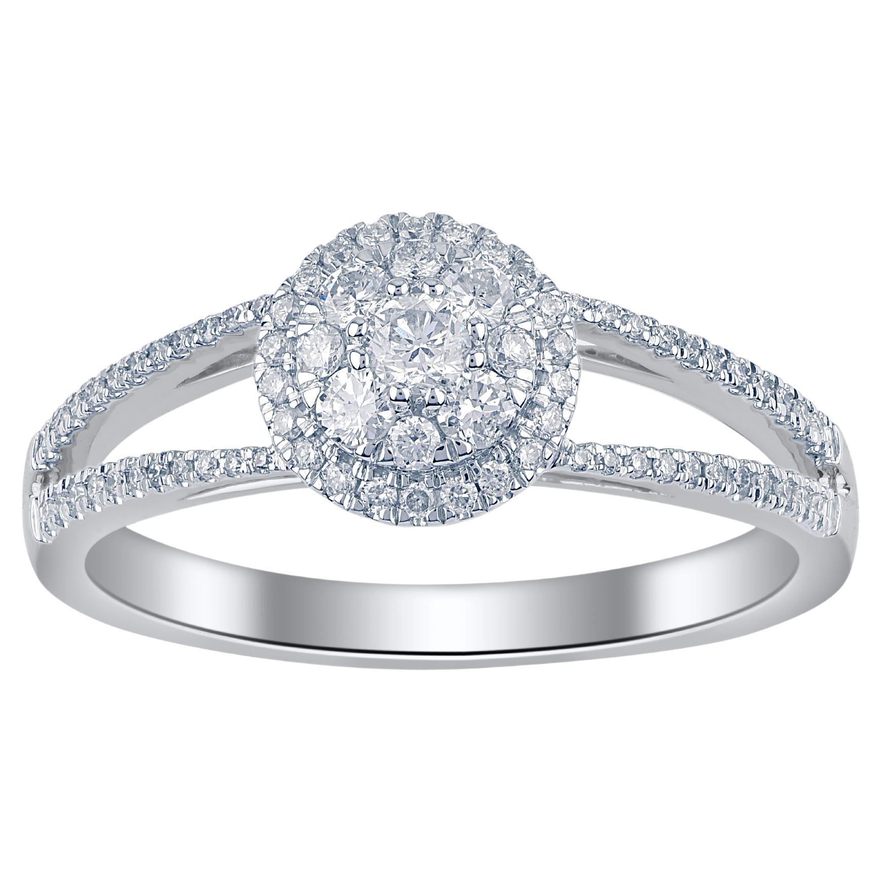 TJD 0.33 Carat Round Diamond 14KT White Gold Split Shank Classic Engagement Ring en vente