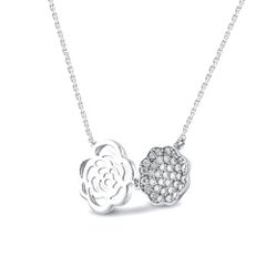 TJD 0.33 Carat Round Diamond 14Kt White Gold Two Floral Designer Fashion Pendant