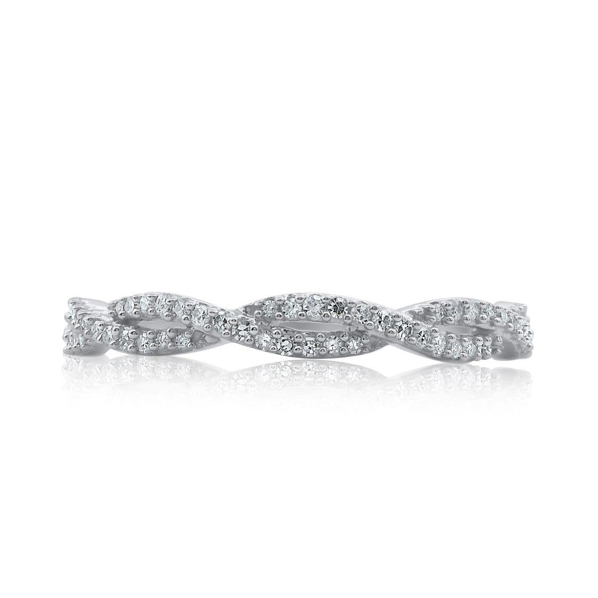 Modern TJD 0.33 Carat Round Diamond Twisted Eternity Band Ring in 14 Karat White Gold For Sale