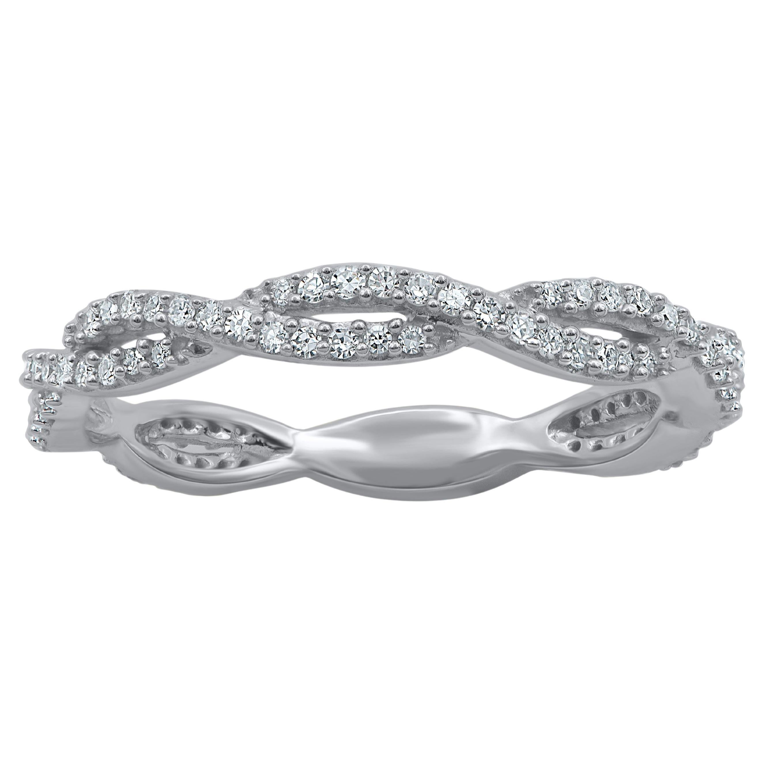 TJD 0.33 Carat Round Diamond Twisted Eternity Band Ring in 14 Karat White Gold For Sale