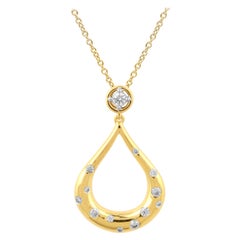 TJD 0.33 Carat Round Diamond Yellow Gold Flush Set Fashion Teardrop Pendant