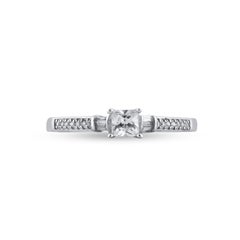 Anello di fidanzamento TJD da 0,33 carati con diamanti rotondi, princess e baguette in oro bianco 14K