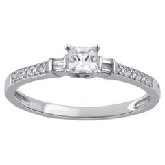 TJD 0.33 Carat Round, Princess & Baguette Diamond 14K White Gold Engagement Ring