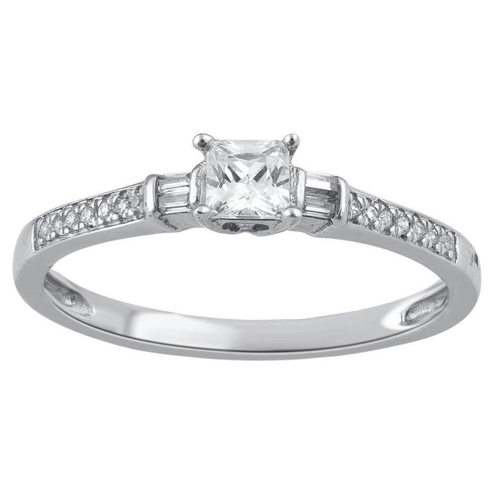 TJD 0.33 Carat Round, Princess
Baguette Diamond 14K White Gold Engagement Ring