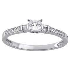 TJD 0.33 Carat Round, Princess
Baguette Diamond 14K White Gold Engagement Ring