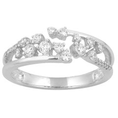 TJD Alliance à large anneau fendue à tige fendue en or blanc 14 carats avec diamants éparpillés 0,33 carat