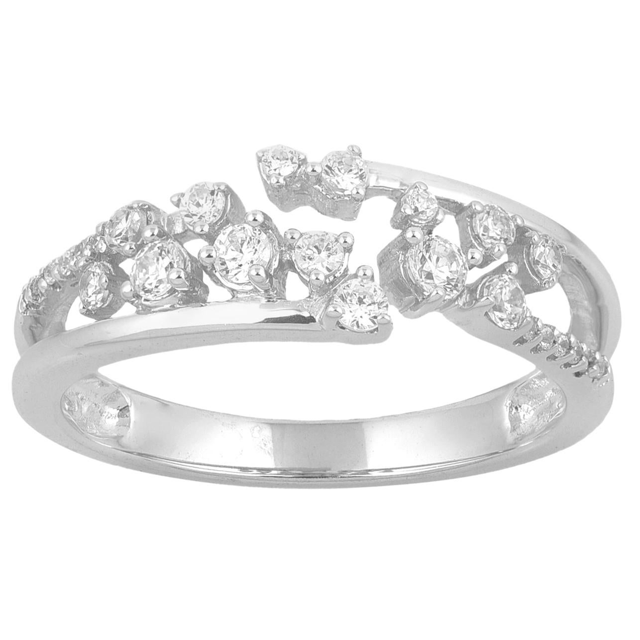 TJD 0.33 Carat Scattered Diamond 14K White Gold Split Shank Wide Wedding Band in vendita