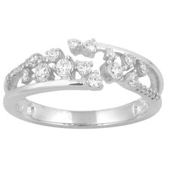 TJD 0.33 Carat Scattered Diamond 14K White Gold Split Shank Wide Wedding Band