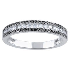 TJD 0.33 Carat White & Treated Black Diamond 14 Karat Gold Stackable Band Ring
