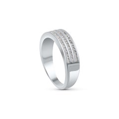 TJD 0.33 CT Natural Diamond 18 Karat White Gold 3-Row Anniversary Wedding Band