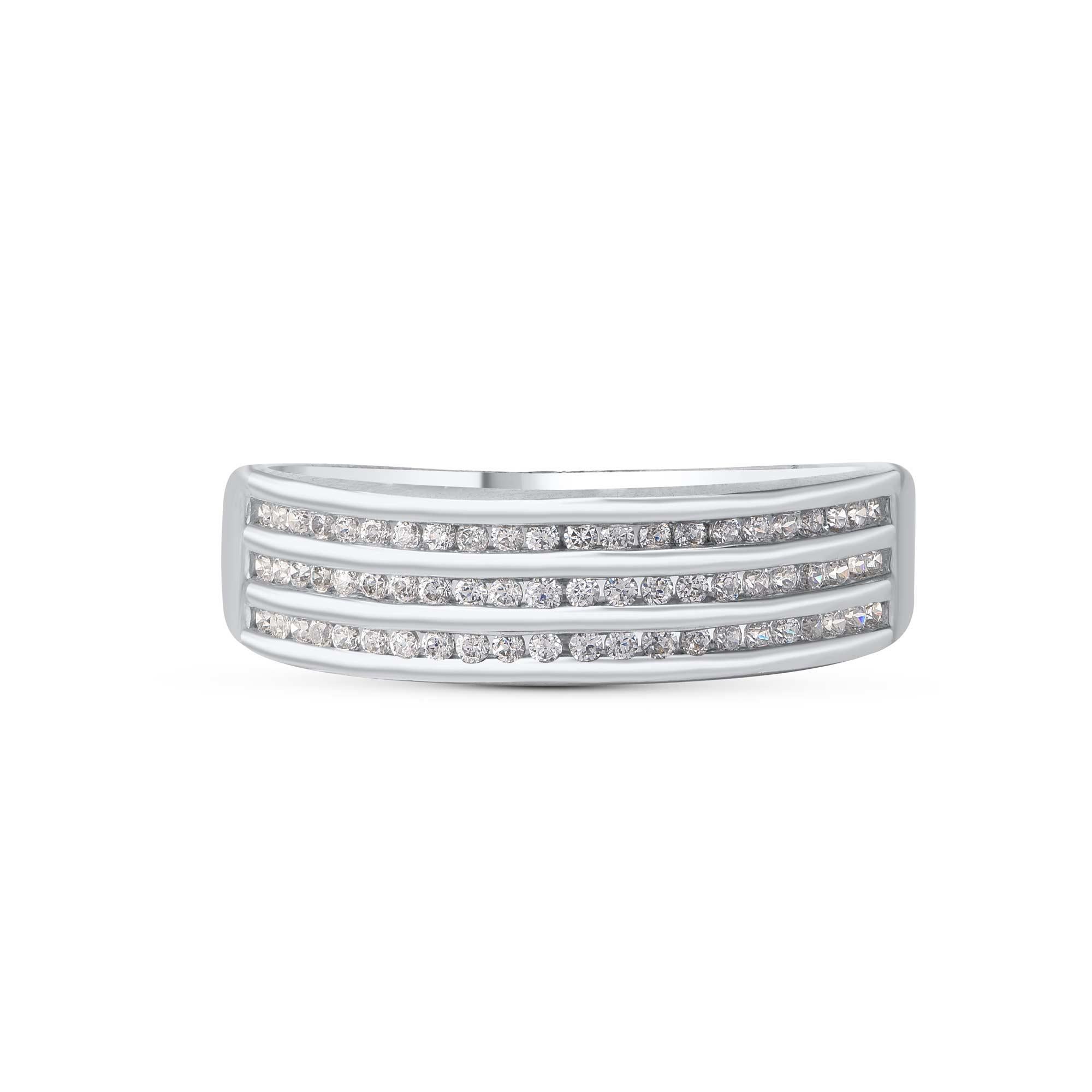 Modern TJD 0.33 CT Natural Diamond 18 Karat White Gold 3-Row Anniversary Wedding Band For Sale