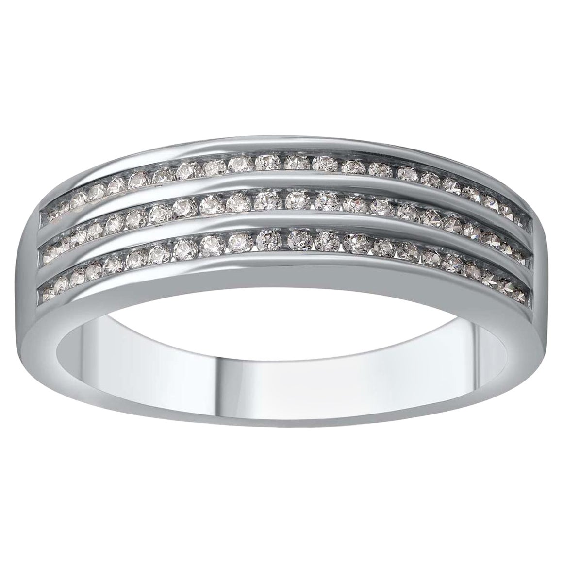 TJD 0.33 CT Natural Diamond 18 Karat White Gold 3-Row Anniversary Wedding Band