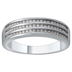 TJD 0.33 CT Natural Diamond 18 Karat White Gold 3-Row Anniversary Wedding Band