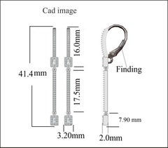 TJD 0.33 Ct Round & Baguette Diamond 14K White Gold Vertical Bar Drop Earrings