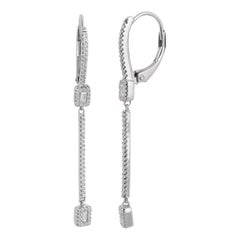 Boucles d'oreilles en goutte en or blanc 14 carats avec barre verticale en diamants ronds et baguettes de 0,33 carat TJD