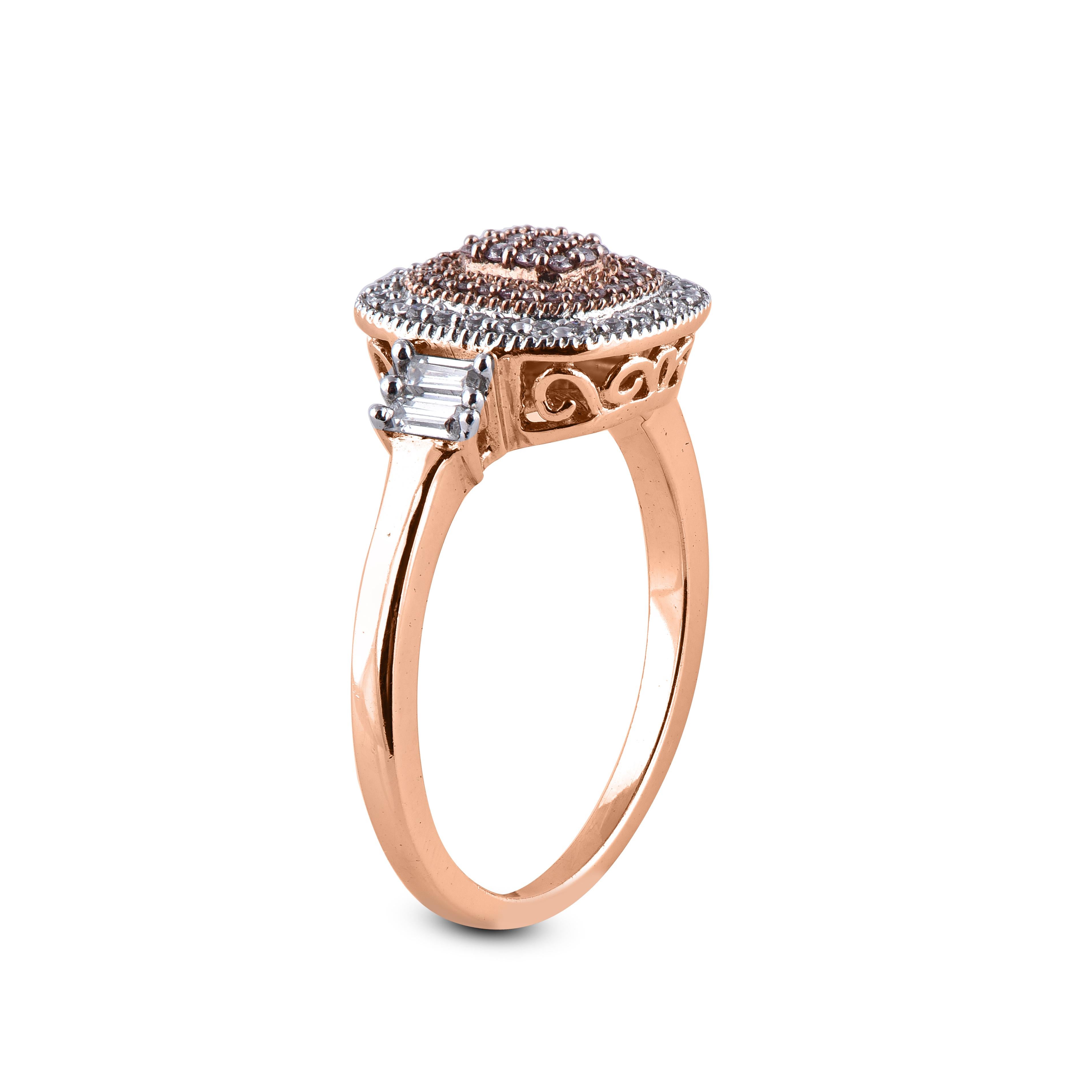 Round Cut TJD 0.35 Carat Nat. Pink Rosé & White Diamond 18 Kt Rose Gold Cushion Shape Ring For Sale