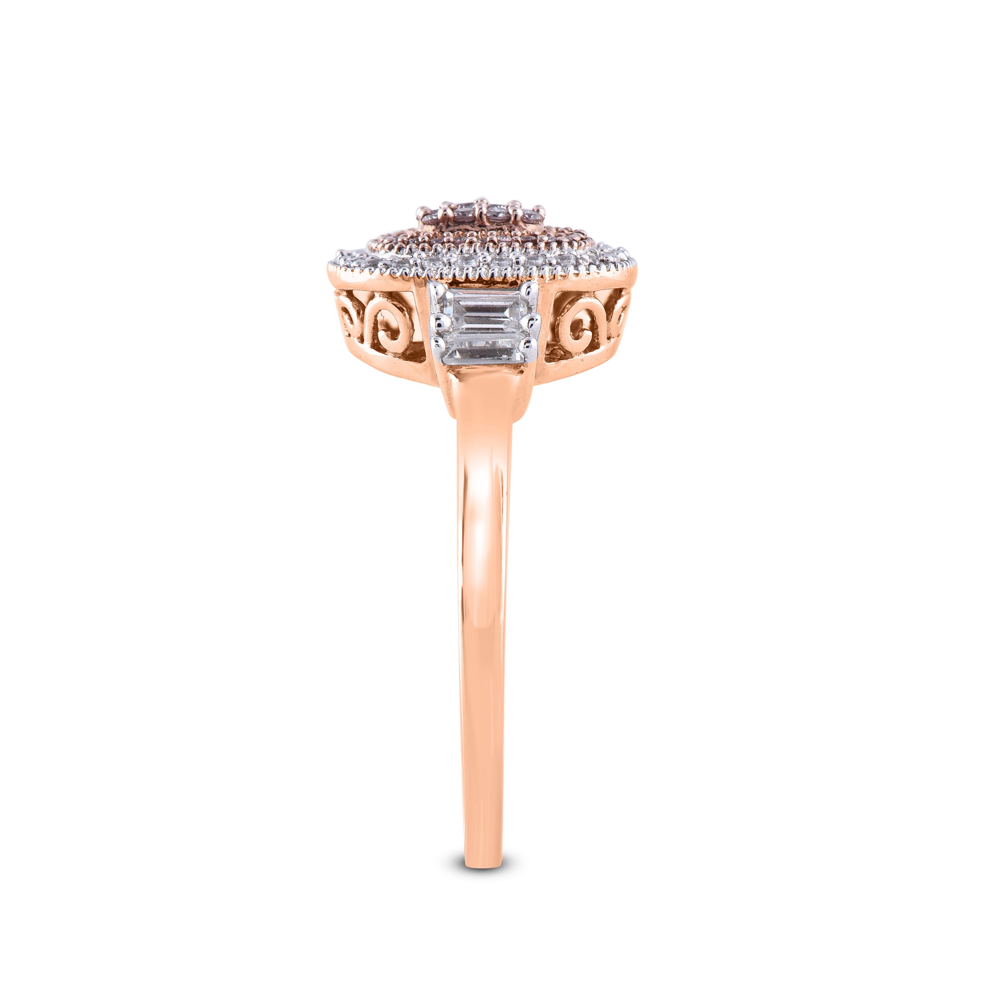 Women's TJD 0.35 Carat Nat. Pink Rosé & White Diamond 18 Kt Rose Gold Cushion Shape Ring For Sale