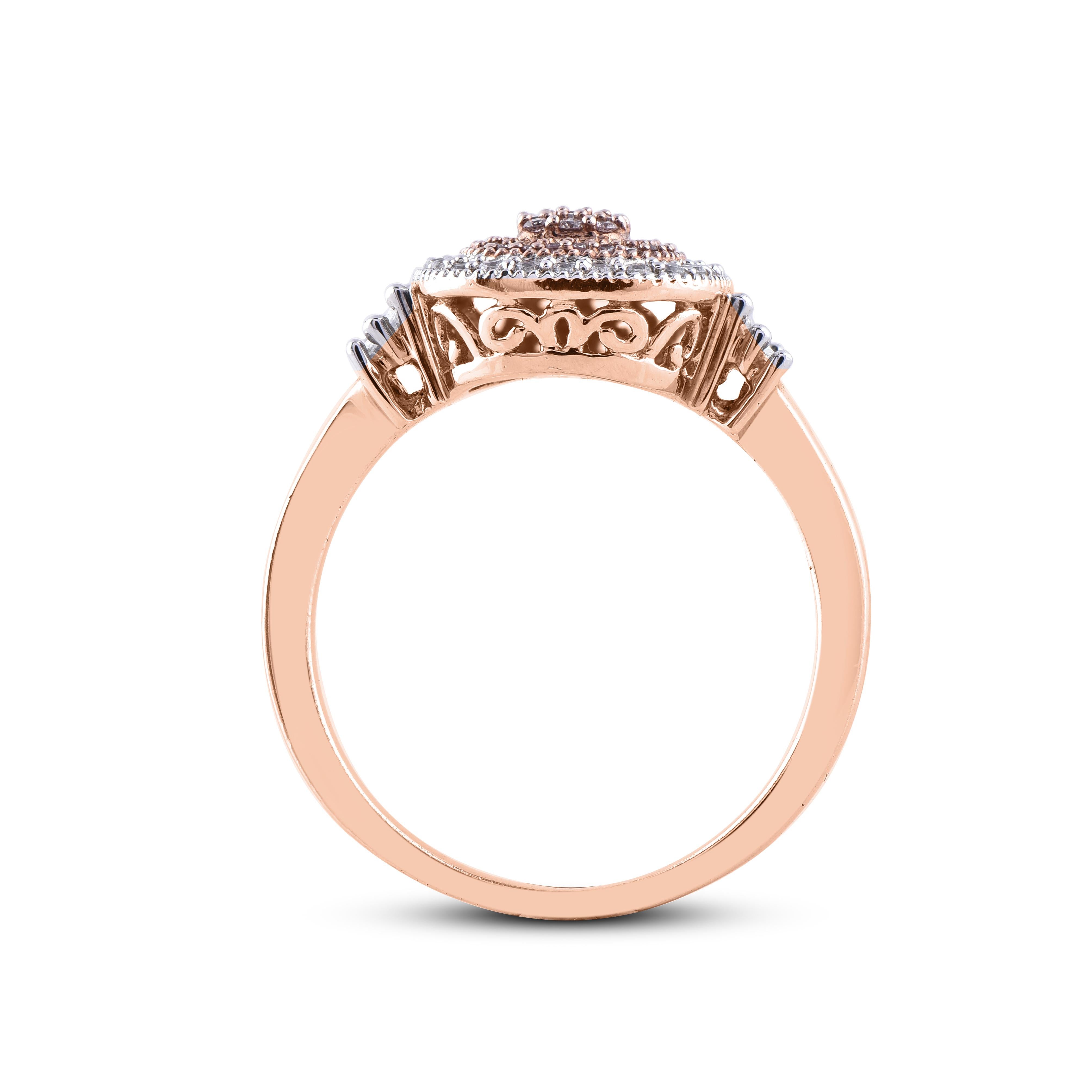 TJD 0.35 Carat Nat. Pink Rosé & White Diamond 18 Kt Rose Gold Cushion Shape Ring For Sale 1