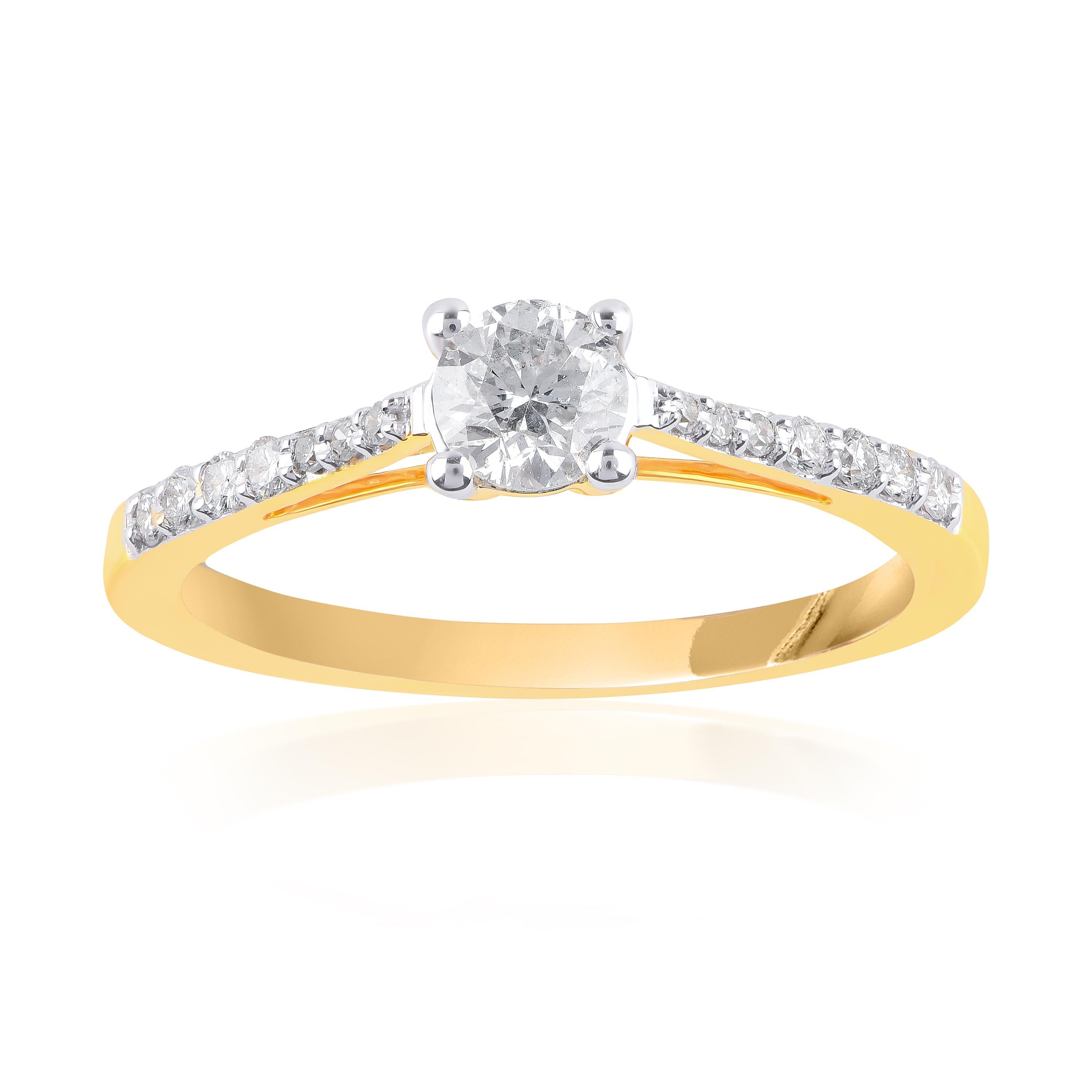 Modern TJD 0.35 Carat Diamond 18 Karat Yellow Gold Charming Classic Solitaire Ring For Sale