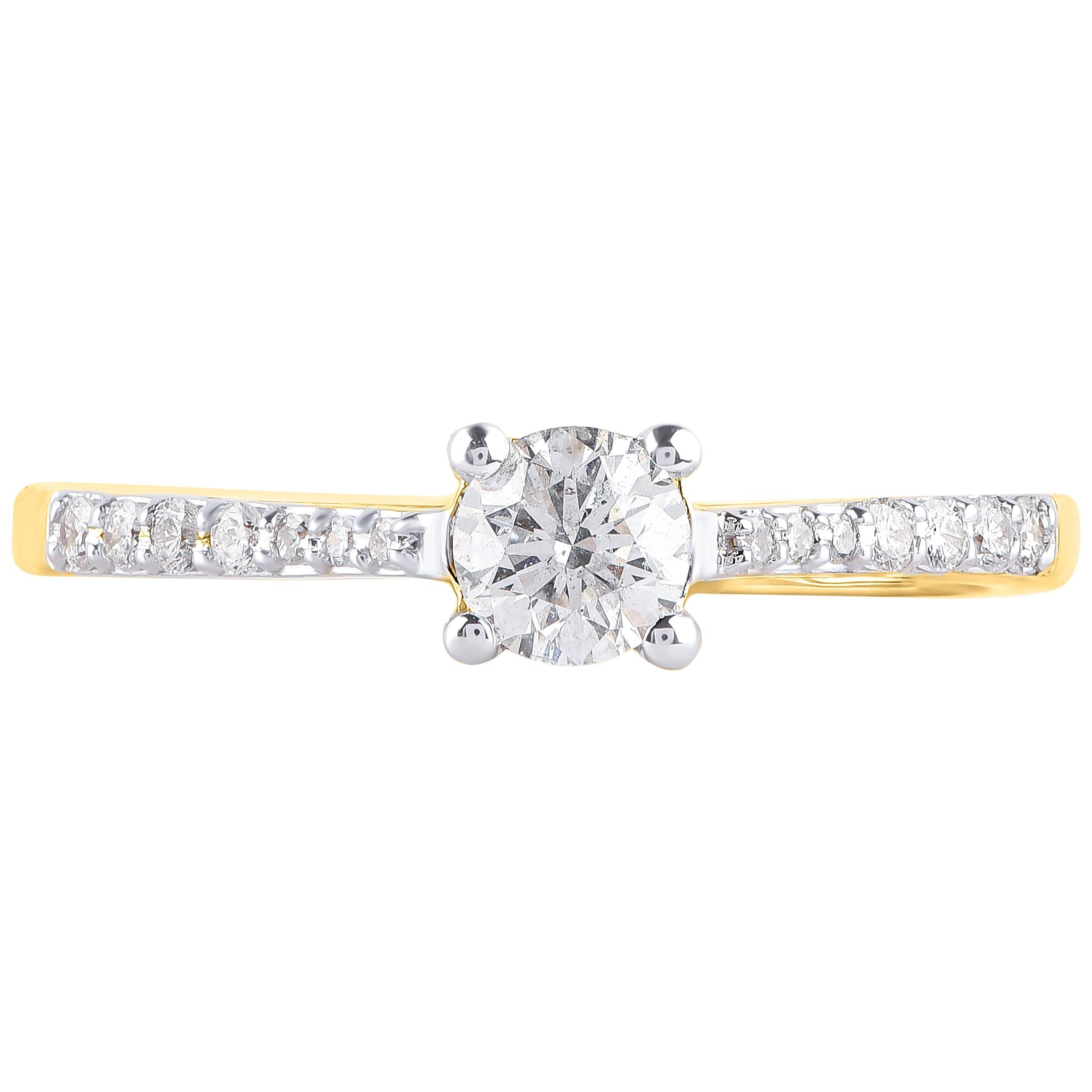 TJD 0.35 Carat Diamond 18 Karat Yellow Gold Charming Classic Solitaire Ring