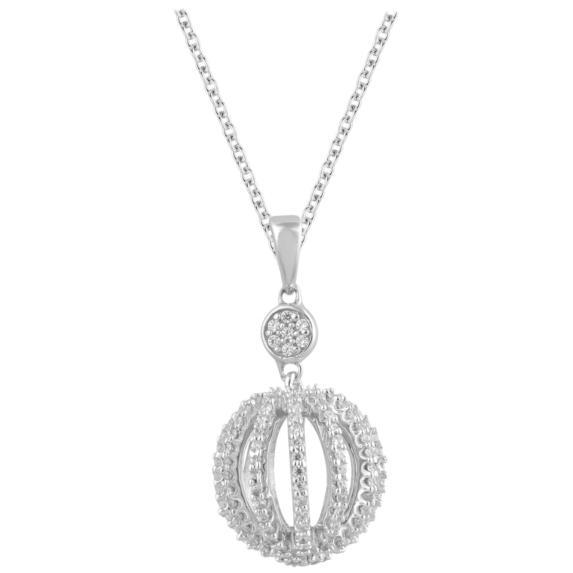 TJD 0.35 Carat Diamond 14 K White Gold Glowing Ball Pendant with 18 inch chain For Sale
