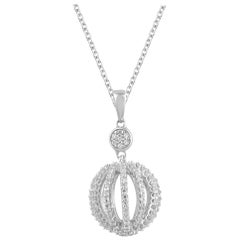 TJD 0.35 Carat Diamond 14 K White Gold Glowing Ball Pendant with 18 inch chain