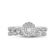 TJD 0.35 Carat Natural Round Cut Diamond 14 Karat White Gold Cluster Bridal Set