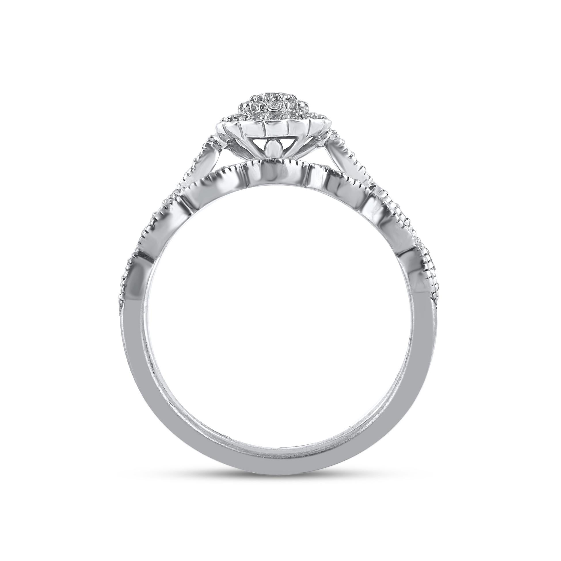 Women's TJD 0.35 Carat Natural Round Cut Diamond 14 Karat White Gold Cluster Bridal Set For Sale