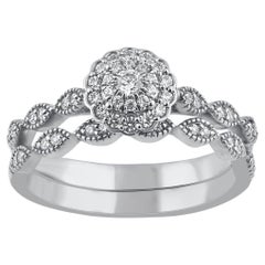 TJD 0.35 Carat Natural Round Cut Diamond 14 Karat White Gold Cluster Bridal Set
