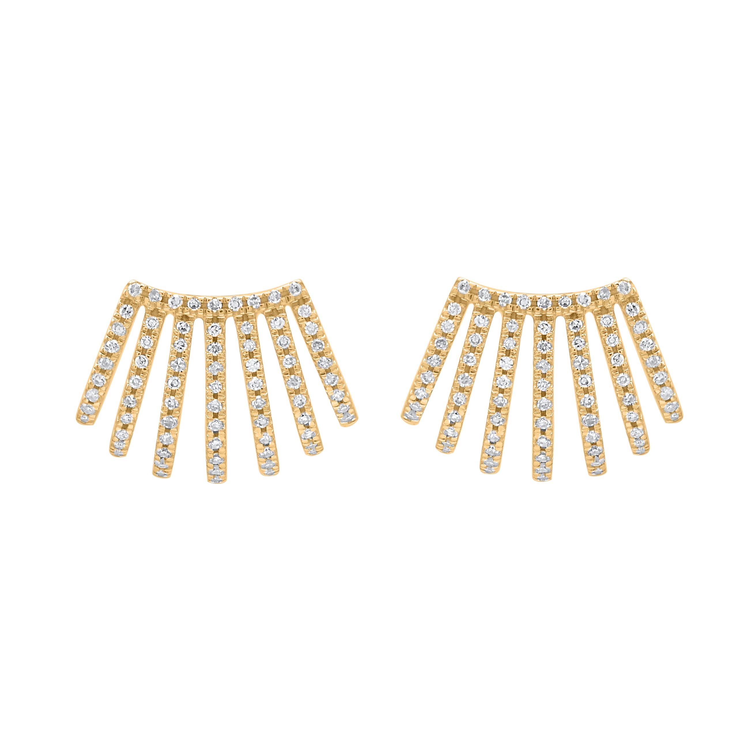 You'll adore the petite touch of shimmer these designer stud earrings add to your attire. Beautifully hand-crafted by our inhouse experts in 14 karat yellow gold and embellished with 146 round diamonds set in prong setting and shimmers with H-I