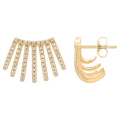 TJD 0.35 Carat Natural Round Diamond 14KT Yellow Gold Multi Line Stud Earrings