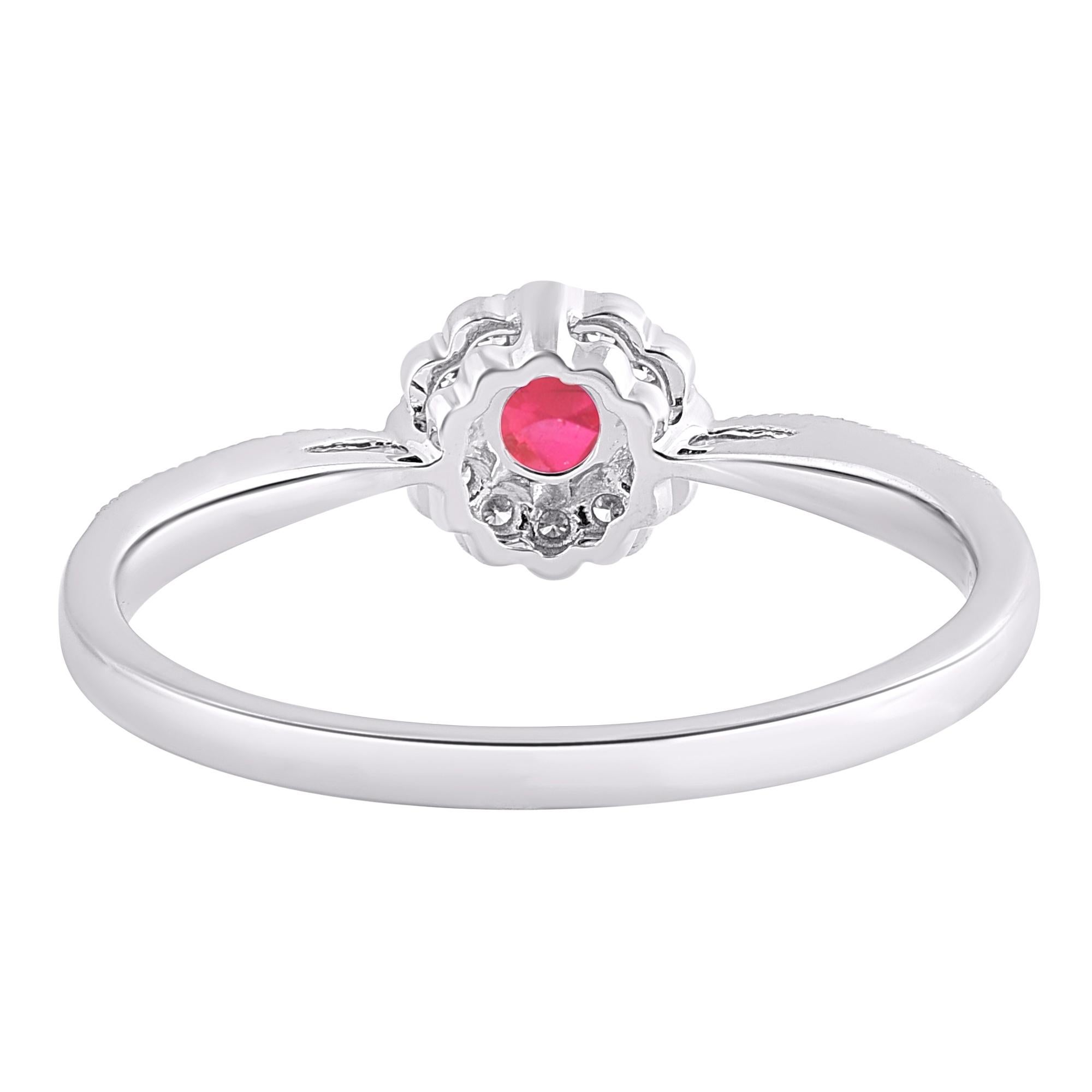 Women's TJD 0.35 Carat Natural Ruby and Diamond 14 Karat White Gold Halo Ring For Sale