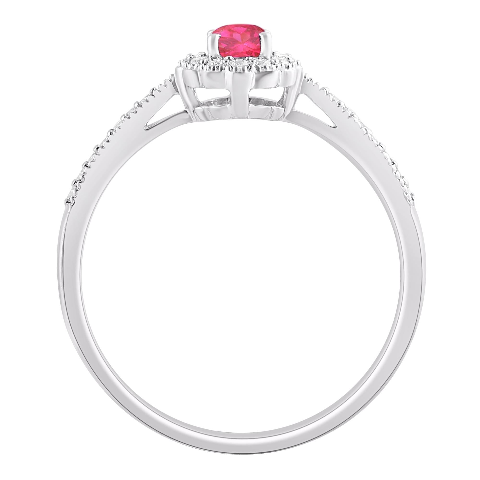 TJD 0.35 Carat Natural Ruby and Diamond 14 Karat White Gold Halo Ring In New Condition For Sale In New York, NY
