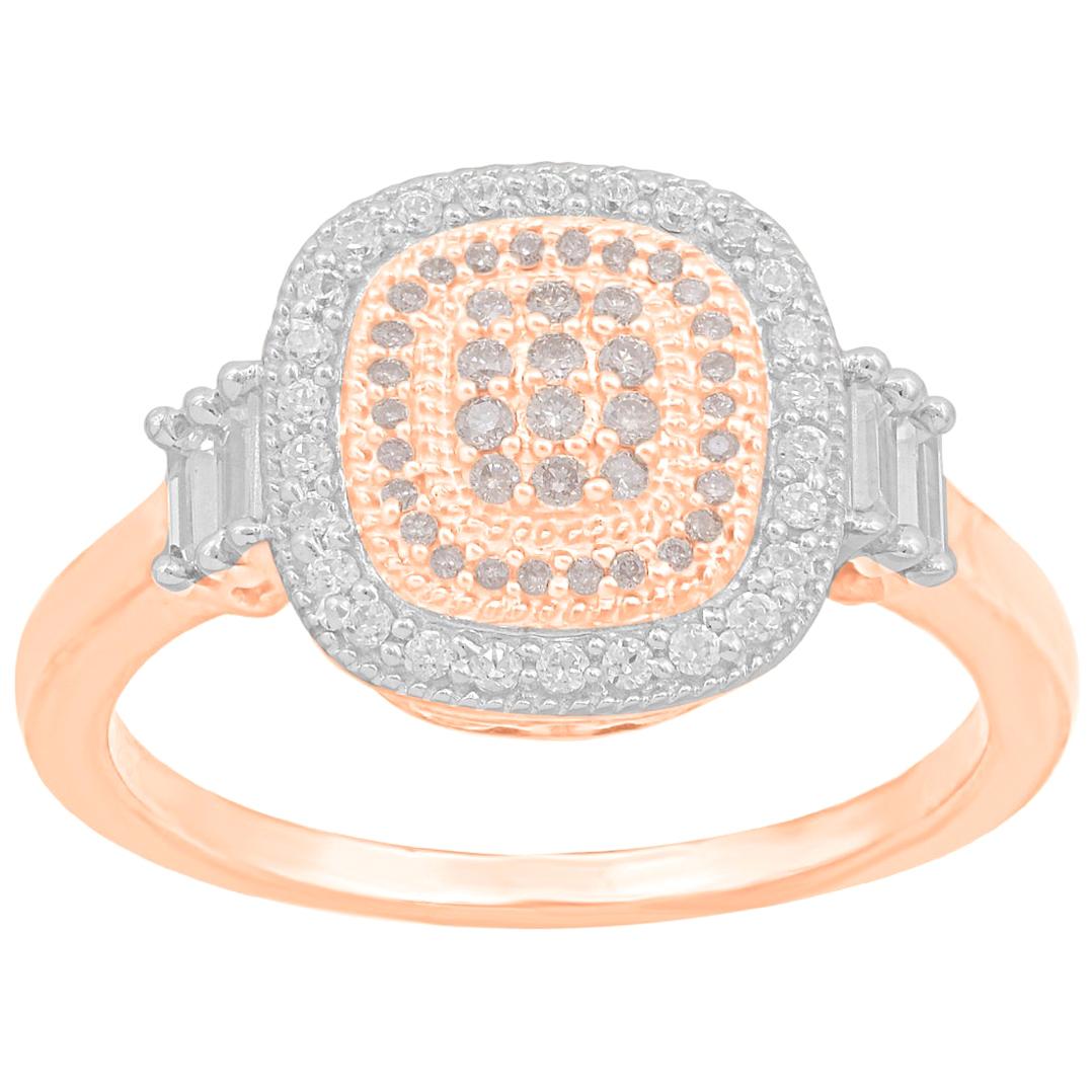 TJD 0.35 Carat Nat. Pink Rosé & White Diamond 18 Kt Rose Gold Cushion Shape Ring