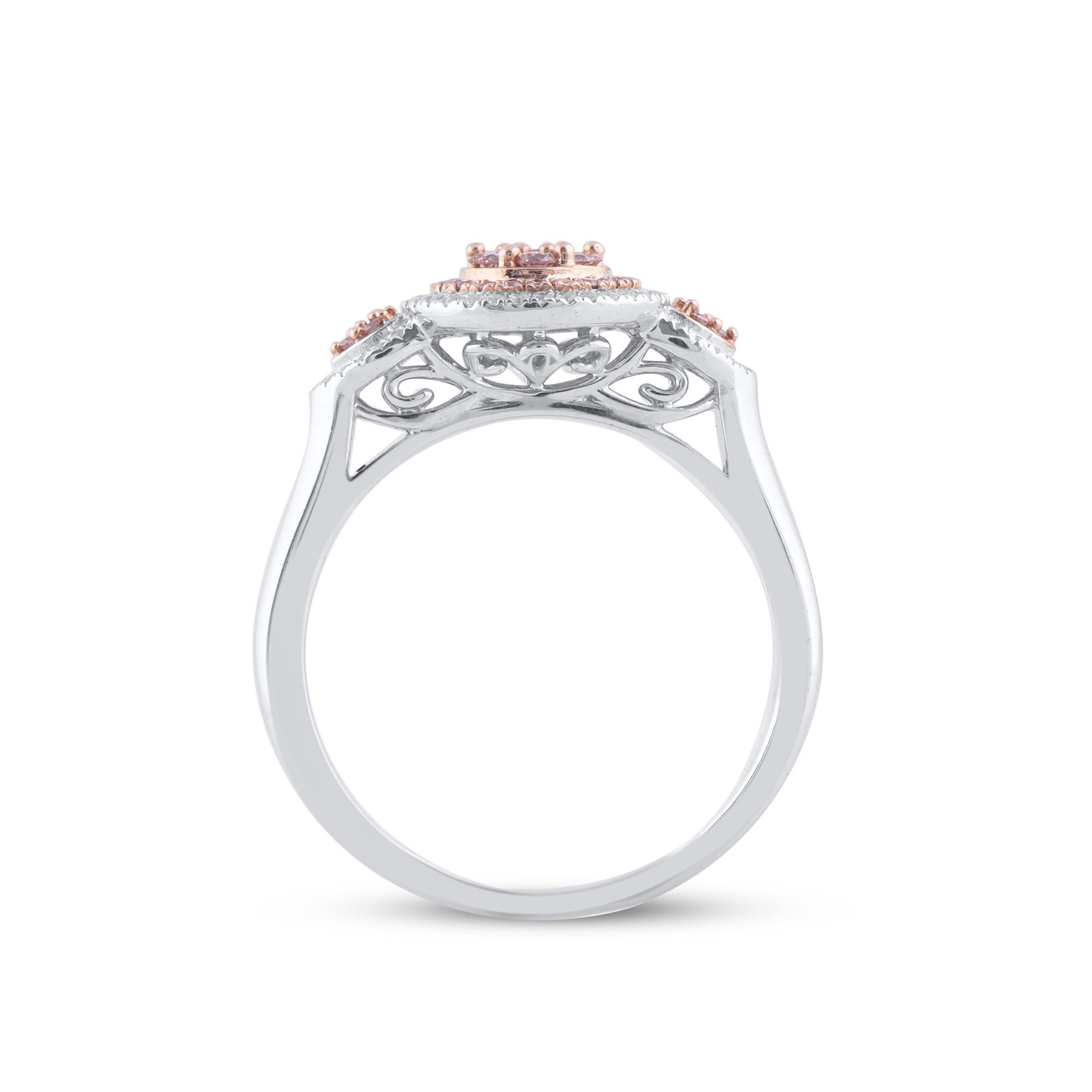 Women's TJD 0.35 Carat Nat. Pink Rosé & White Diamond 18 Karat 2-tone Gold Cluster Ring For Sale