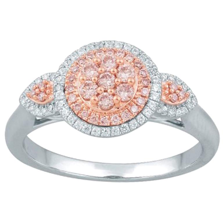 TJD 0.35 Carat Nat. Pink Rosé & White Diamond 18 Karat 2-tone Gold Cluster Ring For Sale